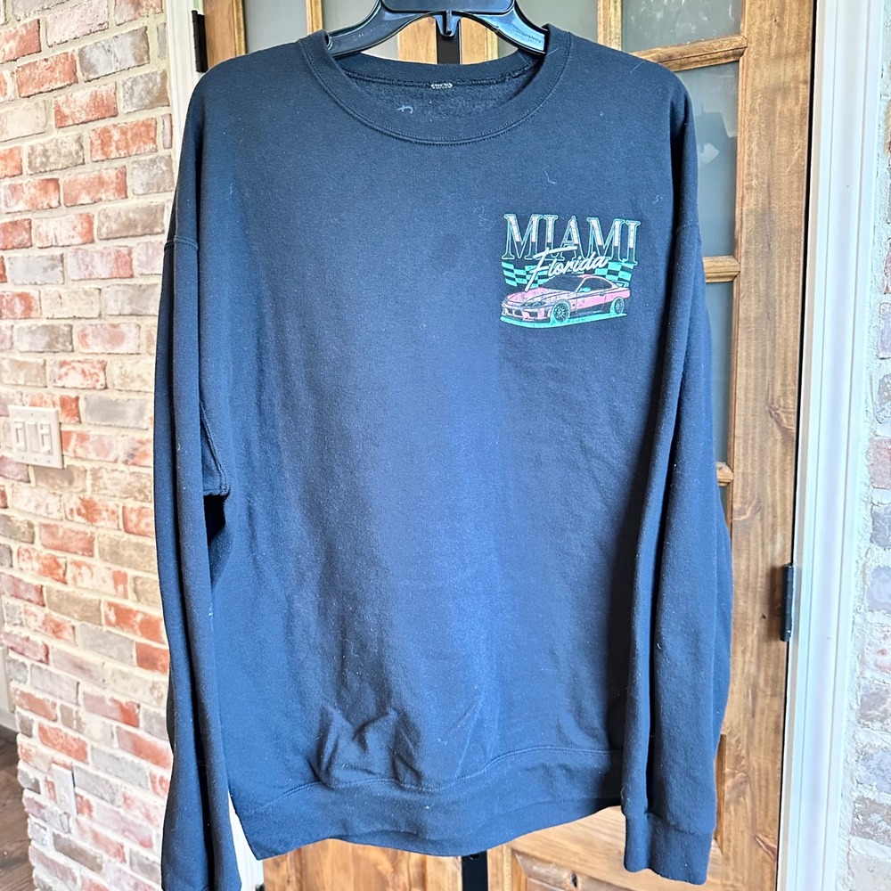Bowery Supply Co Sweatshirt Mens XL Black Miami Florida Street Racer Graphic‎